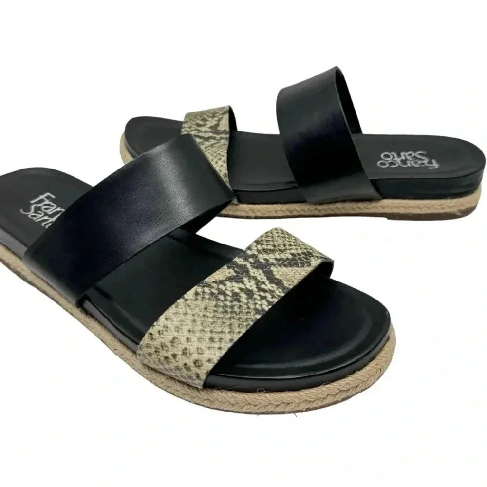Black & Snake-Print Double Strap Slide Sandals